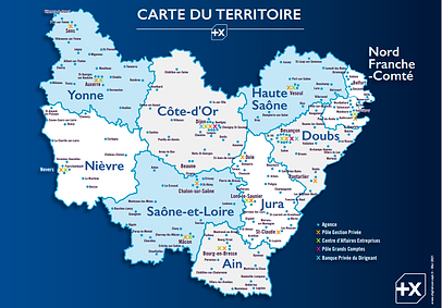 Carte du réseau Banque Populaire en région Bourgogne Franche-Comté